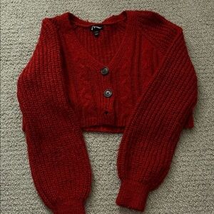 Red Knit Button-Up Cardigan